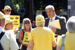 Steve Barclay protesting